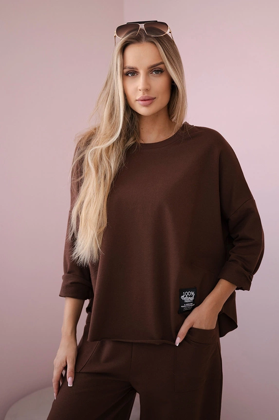 Baumwoll-Sweatshirt-Hosen-Set braun