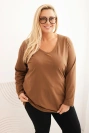 Women's Plus Size blouse with a V-neck and long sleeves brown