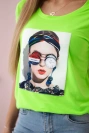 Blouse with a woman's graphics green neon