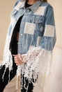 Women's denim jacket made of cotton with fringes and lace in boho style light denim