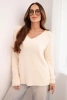 Women's sweater made of soft knit with a V-neck ecru