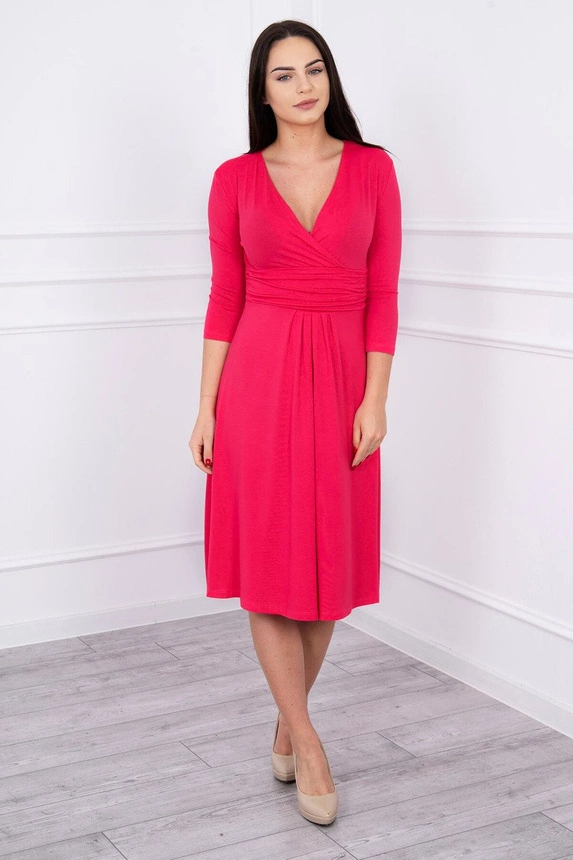 Dress with cut-off under the bust, 3/4 sleeves fuchsia