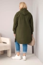 Women's plus-size hooded coat with button fastening khaki