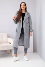 Women's coat with belt and gold buckles grey melange