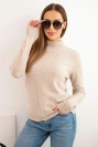 Damenpullover mit Stehkragen aus weichem Strick dunkelbeige