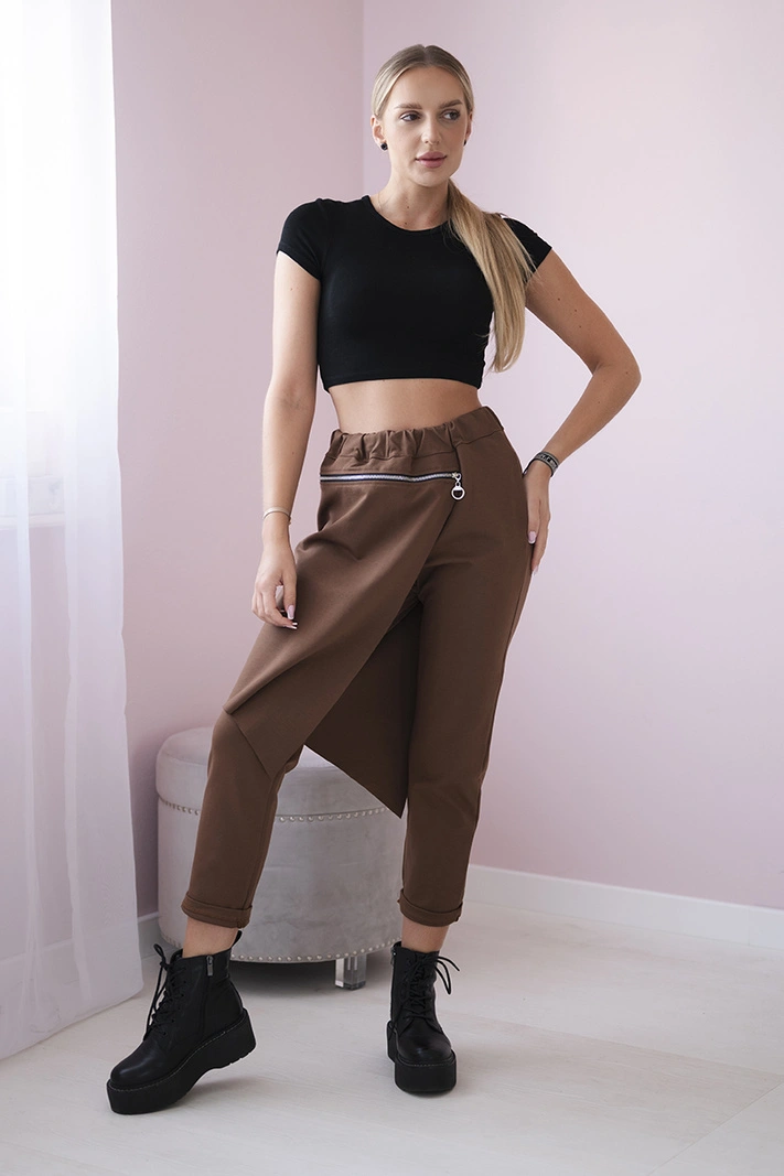 Punto Milano Winter trousers with a decorative zipper brown