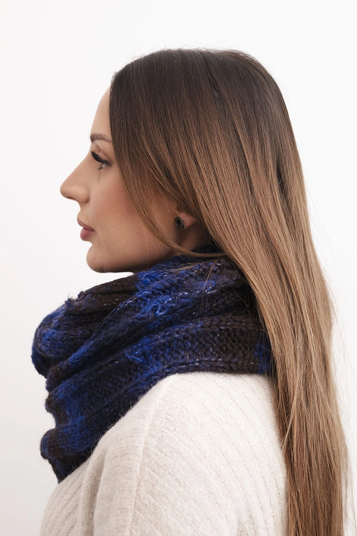 Damen-Woll-Schlauchschal meliert weich Winter KN20 blau