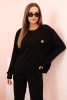 Damen Set Butterbluse und Hose mit Gummi schwarz