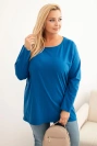 Women's Plus Size cotton blouse with a round neckline cobalt blue