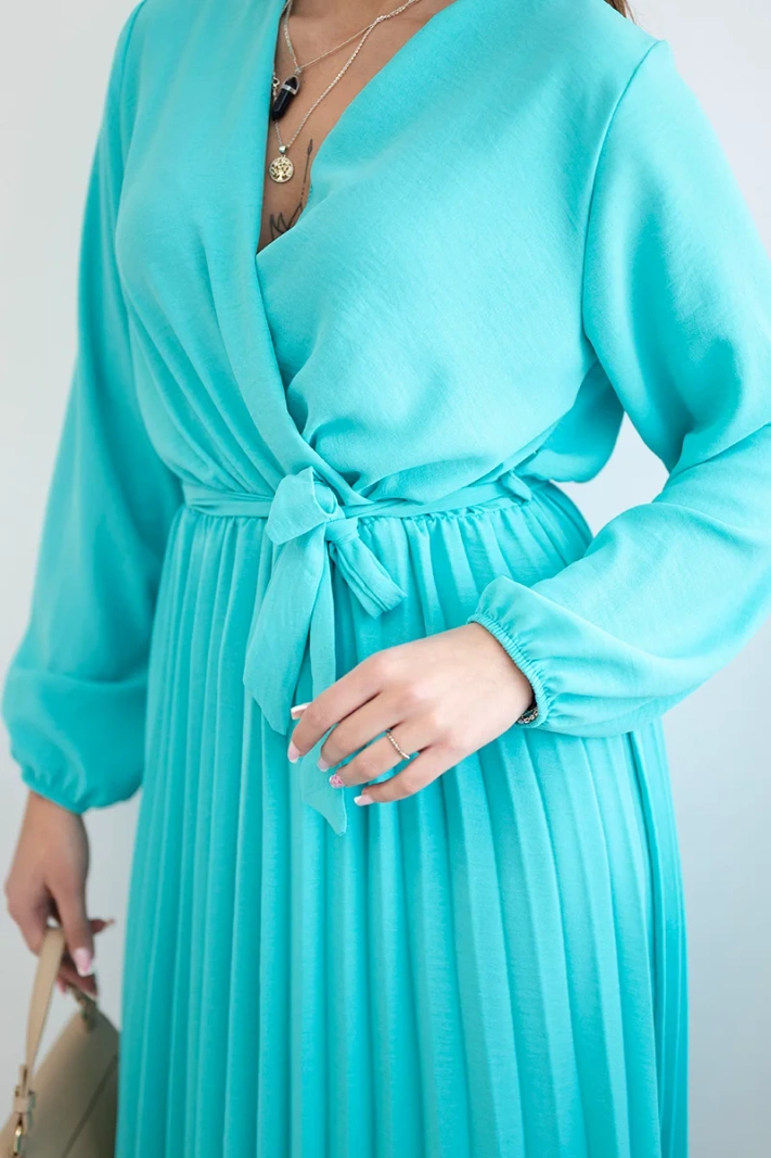 Kleid mit plissiertem Saum gebunden Minze