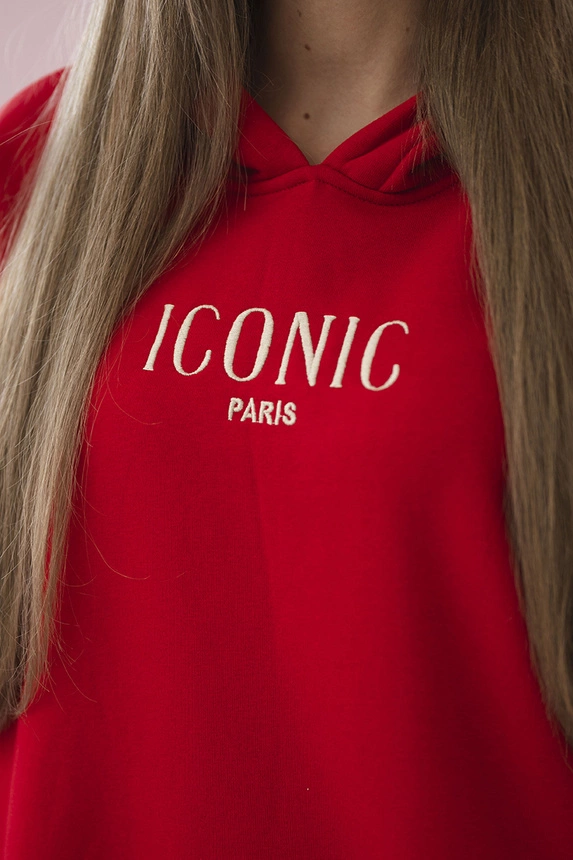 Insulated cotton set, sweatshirt with embroidery + pants red