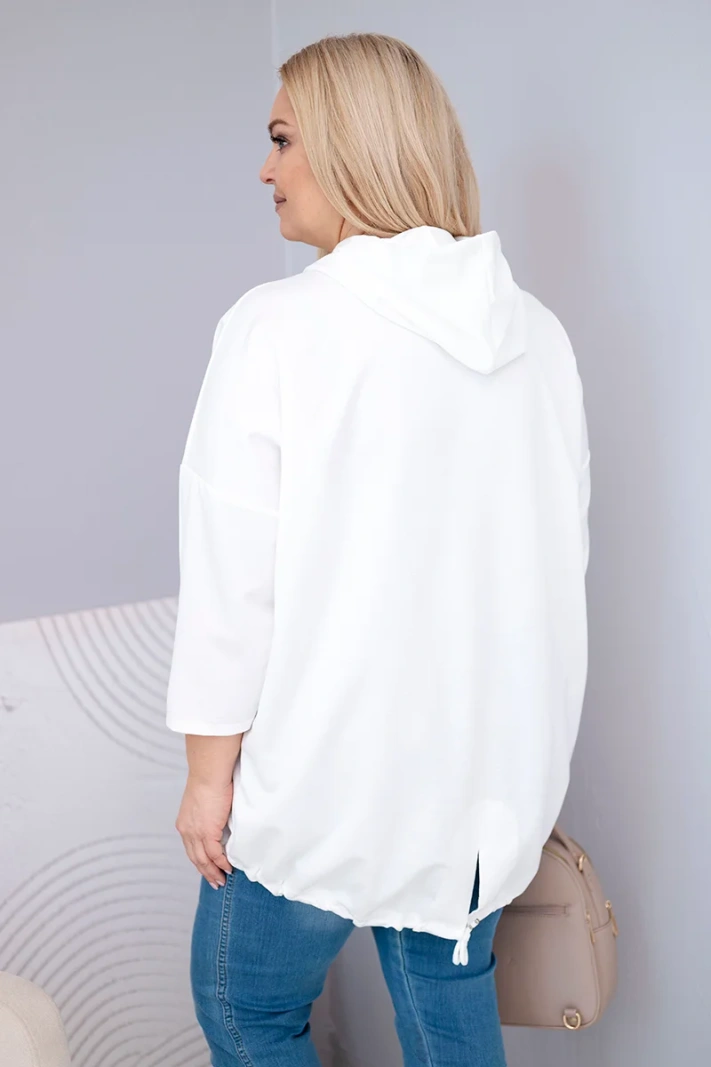 Dámska mikina Plus Size viskózová s kapucňou a klokankovým vreckom biela
