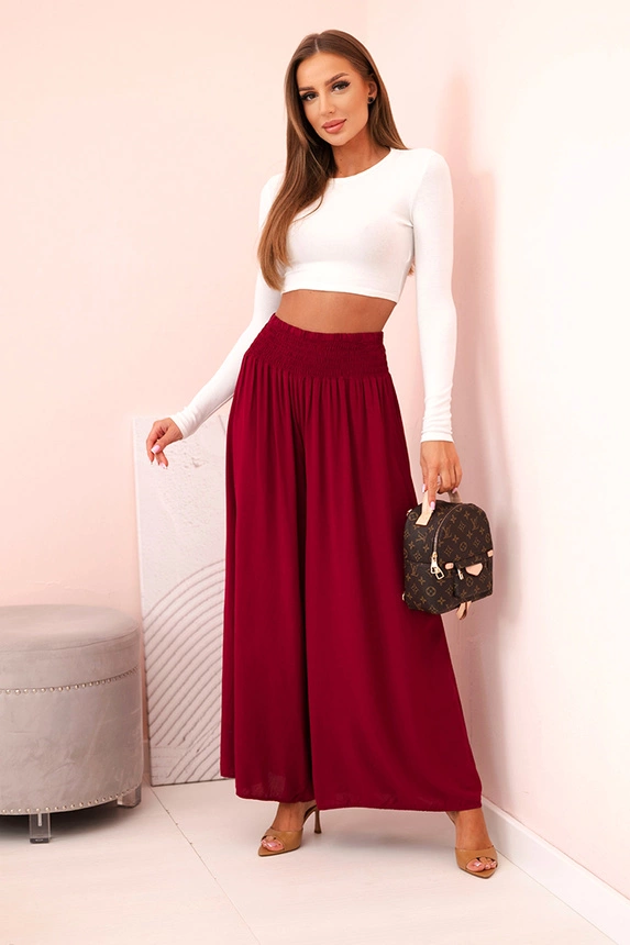 Moteriškos viskozės kelnės su elastine juosmens juosta Burgundija