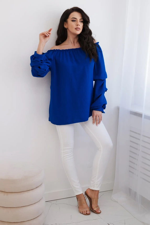 Spanische Bluse mit dekorativen Ärmeln kornblumenblau