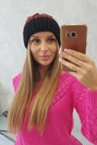 Dámska čiapka s pomponom Abigail K326 čierna+malina