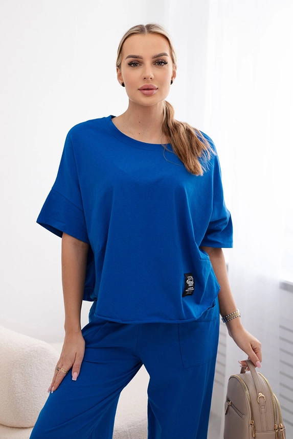 Cotton set blouse + trousers cornflower blue