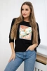 Blouse with graphics 3D Bird black