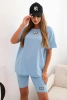 Women's cotton set with short sleeves and shorts blue