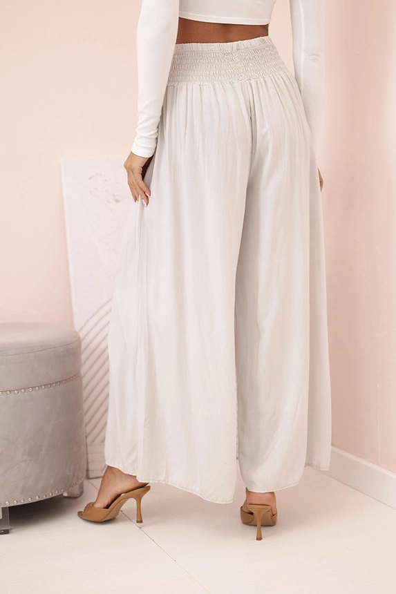 Women's viscose trousers with elastic waistband beige