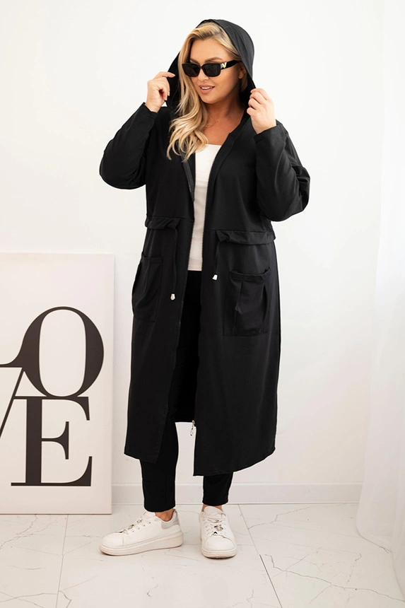 Bluza damska bawełniana Plus Size z kapturem i kieszeniami czarna