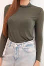 Damenbluse aus Kaschmir mit zartem Rollkragen und langen Ärmeln, khaki
