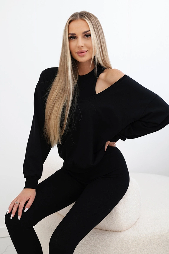 3-dielny set mikina + top + legíny čierna