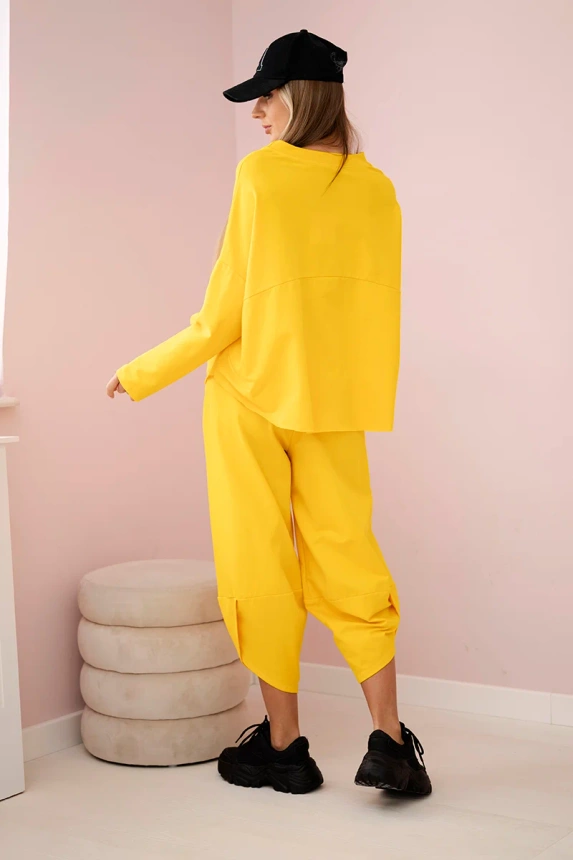 Baumwoll-Sweatshirt-Hosen-Set dunkelgelb