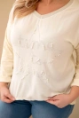 Women's Plus Size distressed blouse with print and pearls yellow