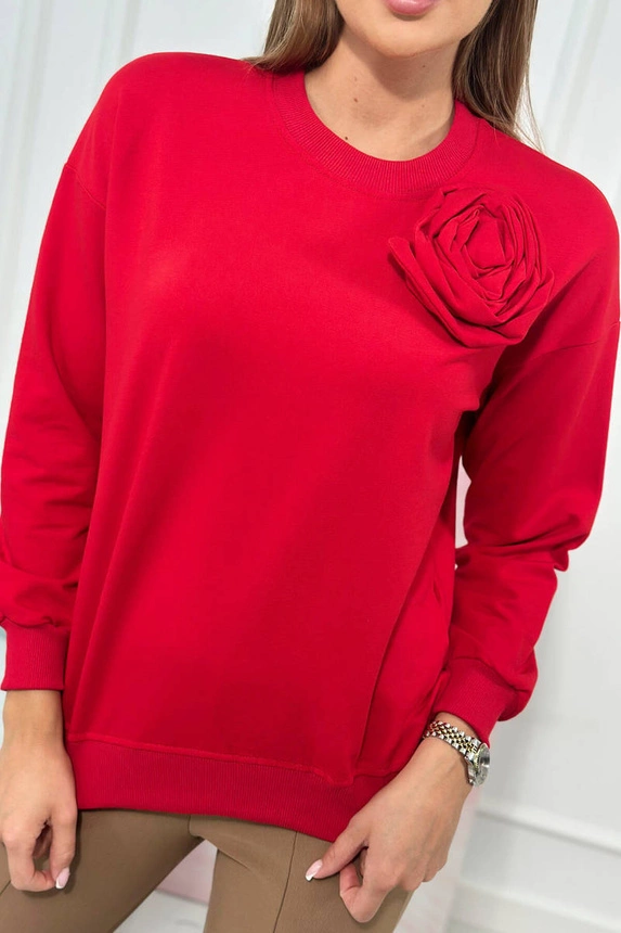 Cotton blouse with decorative flower red