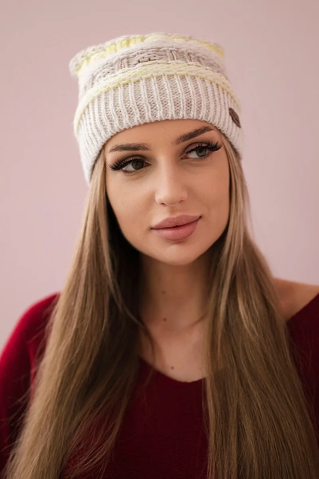 Czapka z polarem Patrycja K254 żółty+beżowy