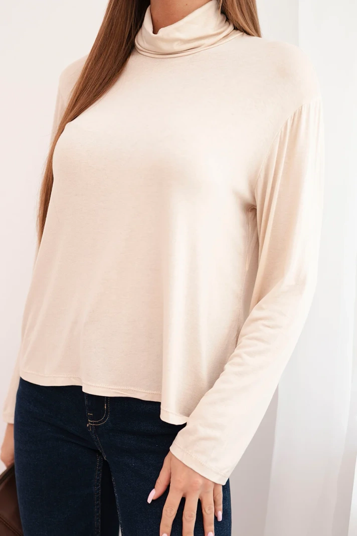 Women's viscose blouse with a turtleneck and long sleeves beige