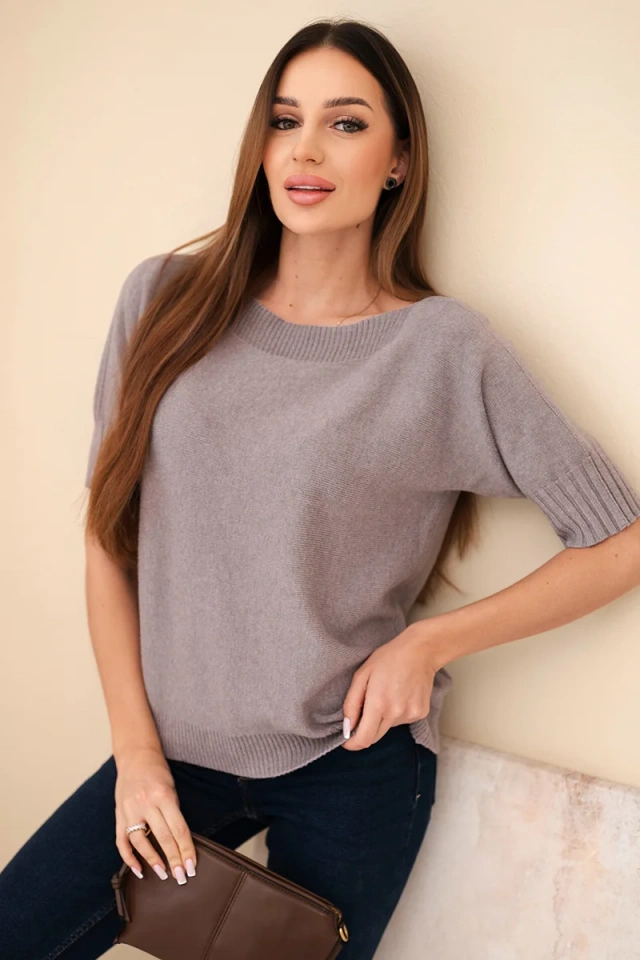 Women's short-sleeve viscose sweater cappuccino
