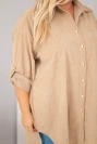 Plus Size women's viscose corduroy shirt with roll-up sleeves camel
