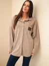Damen Cord Baumwoll Oversize Hemd mit Taschen und langen Ärmeln camel