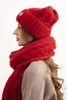 Women's set hat and scarf ribbed with decoration red