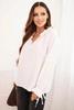 Women's viscose blouse with a V-neck and tie at the sleeves white