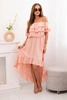 Schulterfreies Damenkleid mit längerem Rücken dunkles Puderrosa