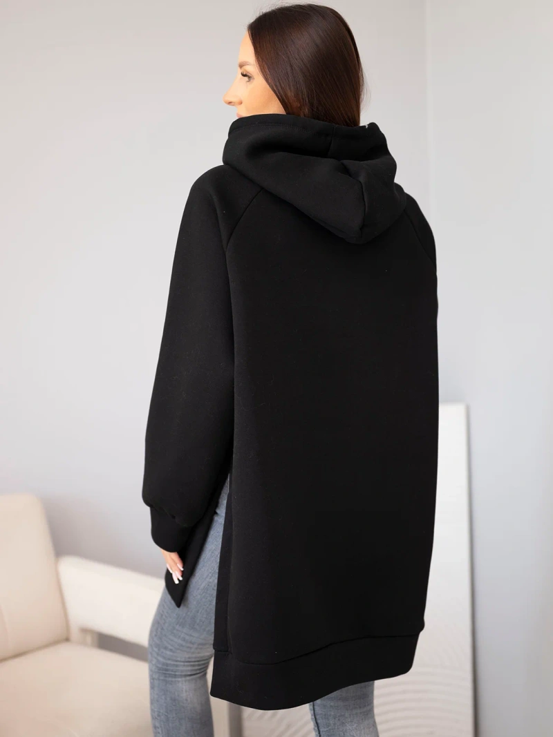 A sweatshirt women's oversize made of cotton with a hood and a pocket black