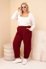 Plus Size loose-fit women's cotton pants high-waisted burgundy
