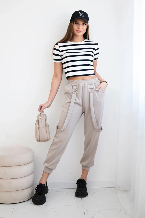 Trousers with decorative stripes buttery-fabric dark beige