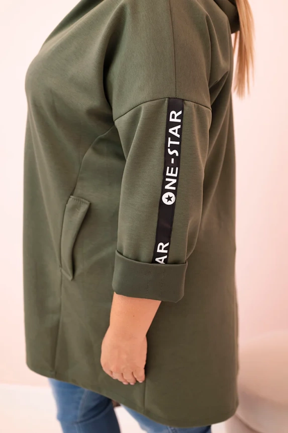 Bluza damska Plus Size z wiskozą rozpinana z kapturem khaki