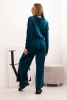 Women's velour tracksuit with wide legs and a hooded sweatshirt teal