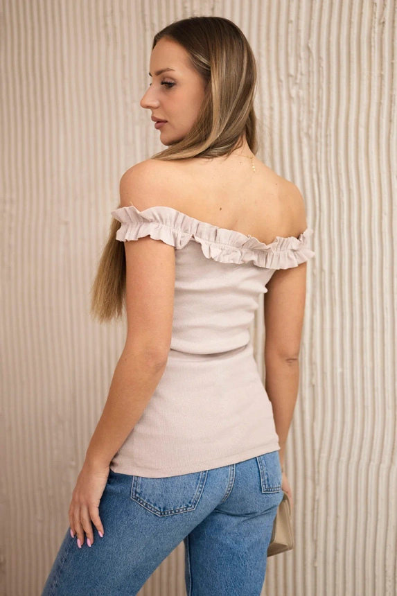 Spanische Bluse mit Rüschen beige