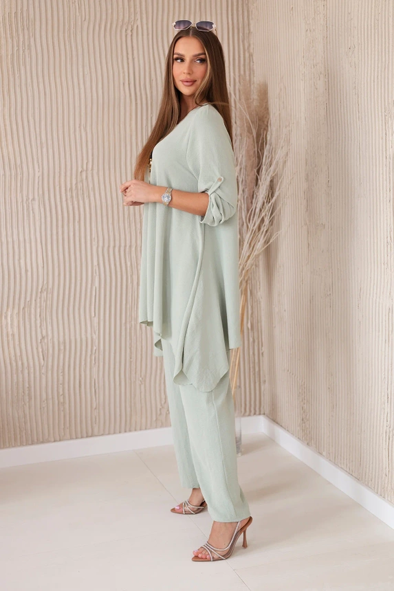 Set Bluse + Hose mit Anhänger dunkle Minze