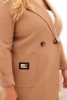 Dámsky elegantný kabát Plus Size s golierom a veľkými vreckami camelový