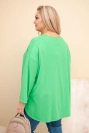Damenbluse Plus Size aus Baumwolle mit Tasche und hochgekrempeltem Ärmel hellgrün
