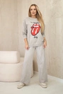 Baumwollset mit Print abgewischt Sweatshirt + Hose beige