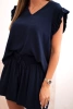 Women's set made of viscose, ruffled blouse and short shorts navy blue
