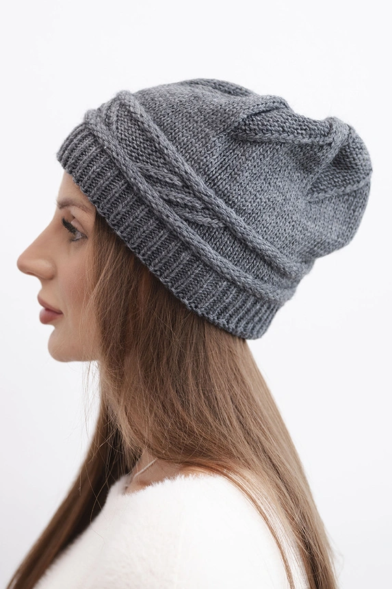 Women's winter hat made of wool with a woven pattern K428 graphite