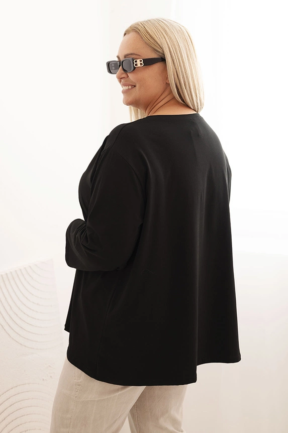 Damenbluse Plus Size aus Baumwolle mit Tasche und hochgerolltem Ärmel kiwi